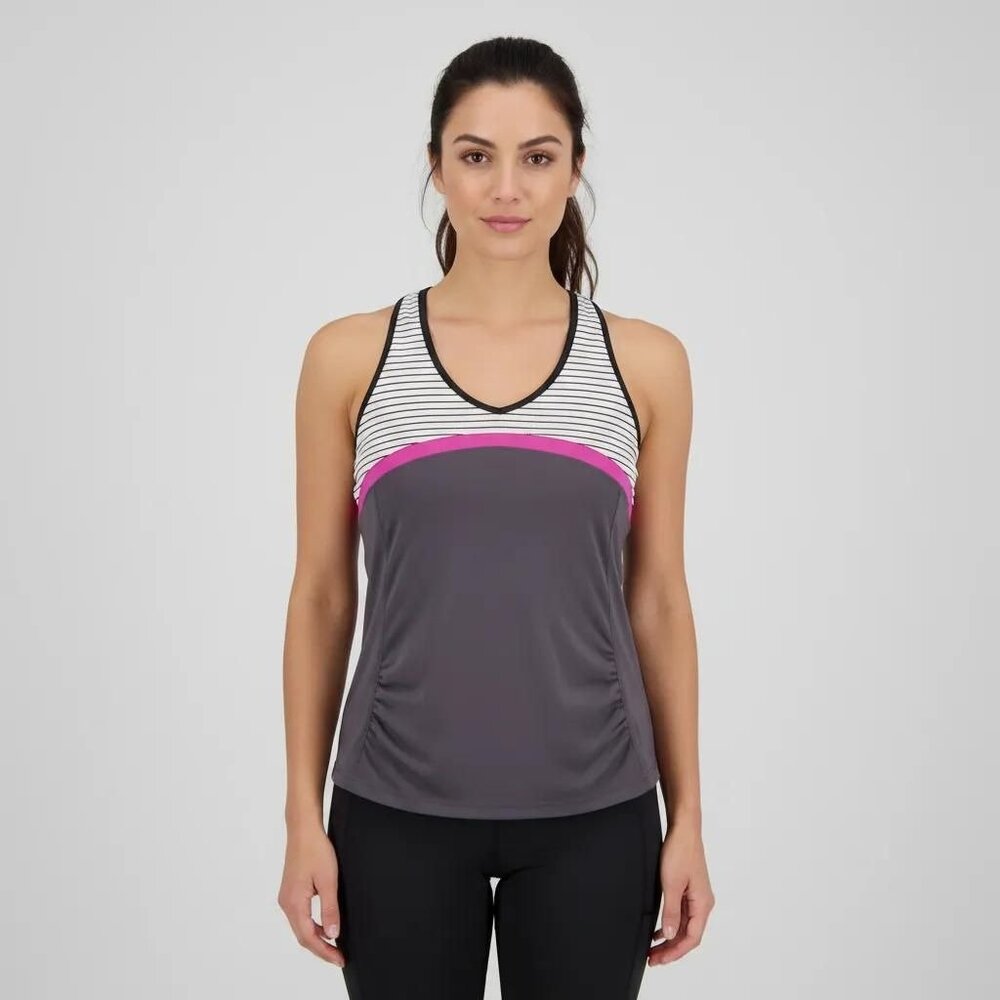 Bolle Women's Black White Stripe Pink Inset Gray Racer Back Tank Top Size Large